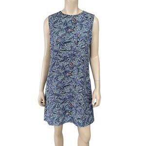 Tori Burch Dress Women Size 10 Blue Silk Floral Sleeveless Shift Above Knee